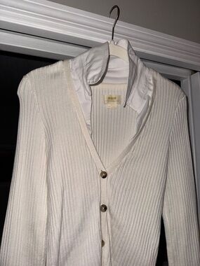 Maeve Cream Ribbed V-Neck Button Cardigan